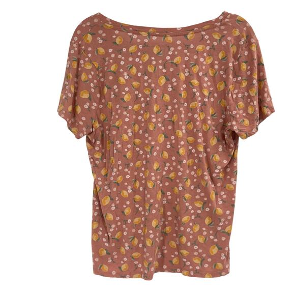 DIP Lemon Floral Peach Mauve Short Sleeve Tee Women’s XL Fitted Soft - Picture 2 of 7